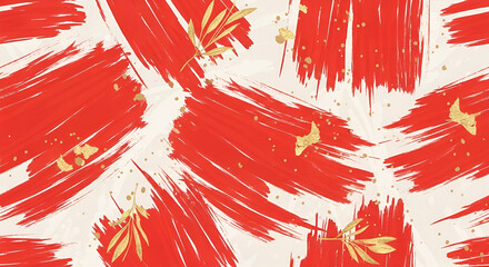 Poster - Abstract Brushstroke Red and Golden Leaf Elegant Seamless Background Pattern