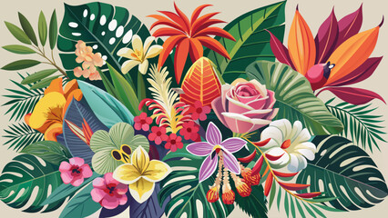  very Beautiful Exotic tropical flowers, orchid, strelitzia, hibiscus, protea, anthurium, palm, monstera