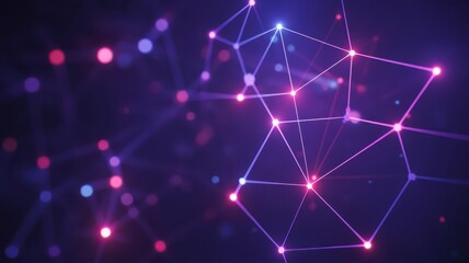 Abstract network of glowing lines and dots on dark backdrop