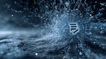 Poster - Abstract technological symbol surrounded by particles creating a digital wave scene
