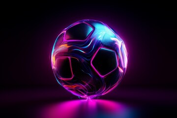 Poster - Futuristic soccer ball glowing with neon lights, creating a vibrant and energetic atmosphere