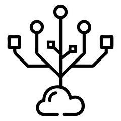 Poster - A stylized tree of interconnected technology icons , Outline drawing of a cloud connected to a network of nodes and hubs