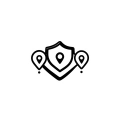 Poster - Shield with Location Pin Icon Representing GPS Protection Navigation Safety and Privacy Vector