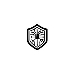 Poster - Shield with Microchip Icon Representing Cybersecurity Data Protection and Digital Safety Vector