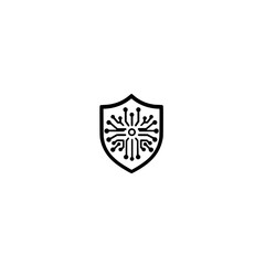 Poster - Vector Illustration of Microchip and Shield Icon for Technology Security and Hardware Protection


