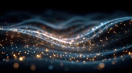 Poster - Abstract digital waves with glowing particles create a futuristic, dynamic light flow across a dark background.