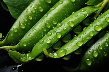 Poster - Close up of fresh green peas covered with water drops, creating a vibrant and healthy image