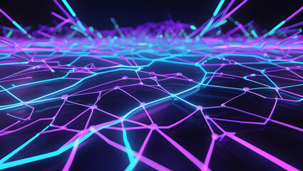 Wall Mural - Abstract digital landscape with glowing blue and purple lines, futuristic representation.