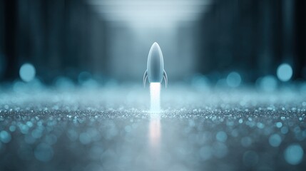 Poster - Futuristic Rocket Launching from a Shimmering Surface with Bokeh Effect