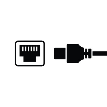Ethernet cable and port icon for network connection symbol
