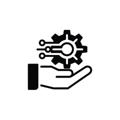 Poster - Hand holding gear with digital connections vector illustration black and white