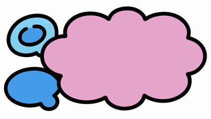 Poster - Illustration of a pink cloud and two blue speech bubbles with black outlines on a white background created with generated ai