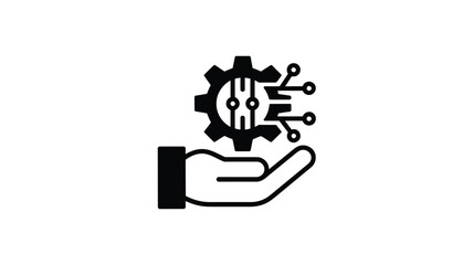 Poster - Hand holding gear with digital circuit technology and innovation concept