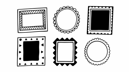 Poster - Collection of six hand drawn frames with various shapes and decorative borders in black and white style created with generated ai