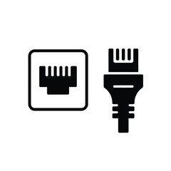 Poster - Ethernet Cable and Port Icon in Black and White Style