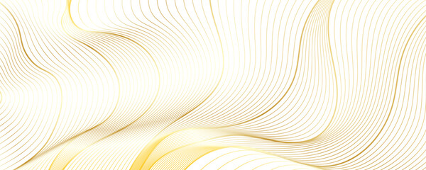 Poster - Abstract golden linear background. Flowing particles future technology concept abstract gradient and gold wave curve lines banner.