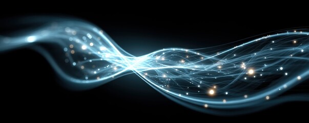 Poster - Glowing blue abstract swirls and lines with intricate luminous particle effects