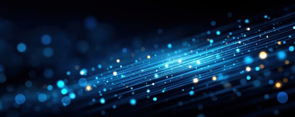 Poster - Abstract glowing blue light streaks and bokeh on dark background