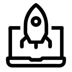 Poster - Vector Rocket launching from a laptop screen in a simple outline on transparent background