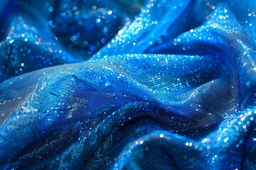 Poster - Blue fabric with glitter creating a sparkling effect, ideal for backgrounds and textures