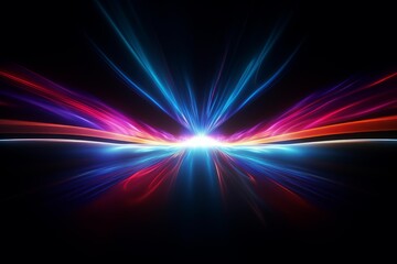 Poster - Vibrant light trails converge on the horizon, creating a bright, glowing center against a dark backdrop