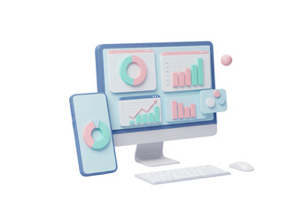 Poster - Data Analytics Dashboard on Computer and Phone with Graphs on Transparent
