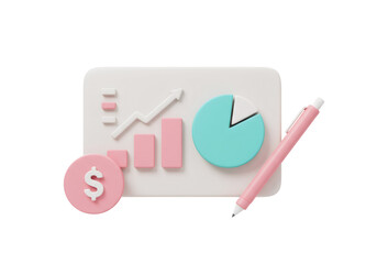 Poster - Financial Chart With Pink Pen and Dollar Coin on Transparent Background