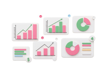 Poster - Illustrative Data Charts and Graphs with Business Report Elements on Transparent Background