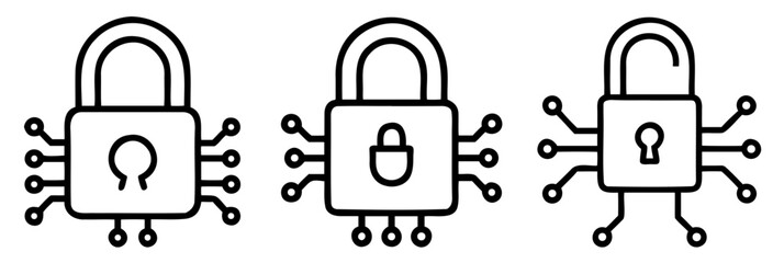 Poster - Vector  three stylized padlocks with circuit board like extensions on transparent background
