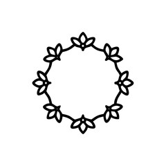 Poster - Outline cherry blossom wreath circular floral border icon symbol