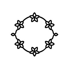Poster - Outline floral wreath with five petal flowers blossom