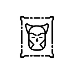 Poster - Outline kabuki mask icon with dashed border accent japanese theatre