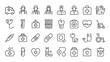 © Bundle Master - Medical Icons: A crisp line art illustration depicting a comprehensive set of healthcare symbols, including medical staff, equipment, and emergency services.
