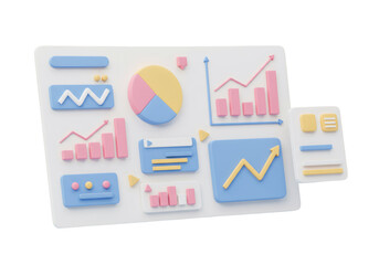 Poster - 3D Pastel Financial Data Charts and Diagrams on White for Business Growth Analysis
