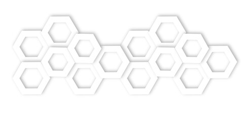 Poster - Abstract geometric technology 3d white bright ring out line hexagon polygonal honeycomb luxury pattern vector background.	
