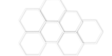 Poster - abstract geometric technology 3d white bright ring out line hexagon polygonal honeycomb luxury patte