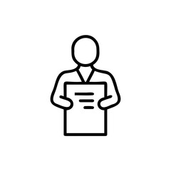 Poster - Outline icon person holding document with horizontal lines paper