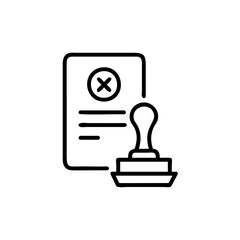Poster - Outline icon rejected stamp on document with cross mark vector