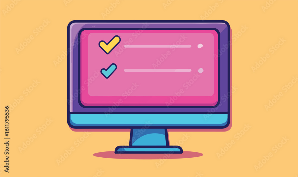 Modern desktop computer displaying completed tasks with checkmarks on ...