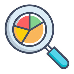 Poster - Vector  a magnifying glass showing a colorful pie chart analysis view on transparent background