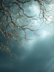 Poster - Tree Branches Create Neuron-Like Patterns Against a Sky Backdrop With Soft Light and Ethereal Atmosphere