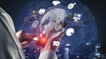 Poster - Global marketing and finance strategy, worldwide business expansion, international finance planning, cross-border marketing, and digital marketing tools for global business success. Muxer