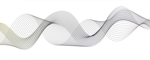 Fototapete - Minimalist abstract wave design consisting of smooth, flowing black and gray lines on a white background. with wave line with sense of motion and fluidity. Sound waves or light...