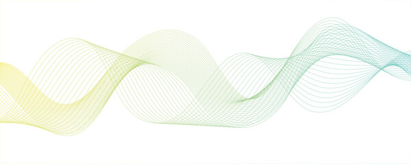 Fototapete - Minimalist abstract wave design consisting of smooth, flowing white and green  lines on a white background. with wave line with sense of motion and fluidity. Sound waves or light...
