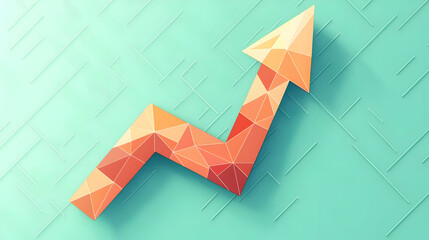 Wall Mural - Geometric upward trend graphic on mint-green background.  Polygonal arrow signifies growth