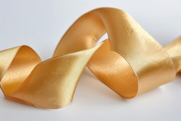 Poster - Golden silk ribbon forming elegant curves on a white background, perfect for luxury, celebration, or festive themes