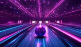 vibrant neon-lit bowling balls and polished lane in a modern bowling alley, providing a fun and colorful environment perfect for recreational entertainment and a dynamic night ... See More