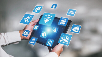 Poster - Cost reduction and cost saving through digital transformation, business cost optimization, operational cost reduction, financial savings, and resource efficiency strategies for business success. Spire