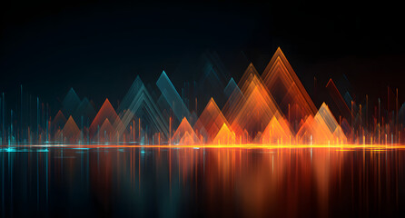 Poster - Abstract 3d background with glass row of triangle plate shape render. Hologram gradient wave line pattern. Digital tech banner, data array or structure. Futuristic architecture design