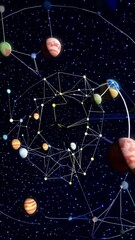 Wall Mural - a cosmic network of interconnected nodes and lines against a starry backdrop, captured from a top-do